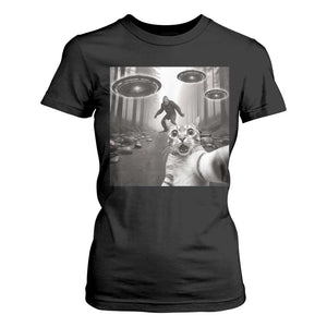 Cat Selfie With Bigfoot UFO T Shirt For Women Funny Cat Lover Gifts TS10 Black Print Your Wear