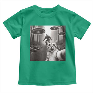 Cat Selfie With Bigfoot UFO Toddler T Shirt Funny Cat Lover Gifts TS10 Irish Green Print Your Wear