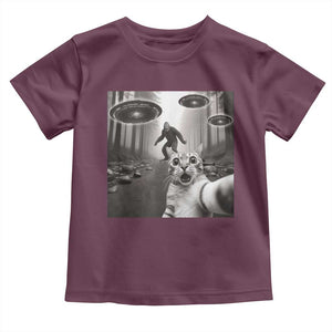 Cat Selfie With Bigfoot UFO Toddler T Shirt Funny Cat Lover Gifts TS10 Maroon Print Your Wear