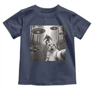 Cat Selfie With Bigfoot UFO Toddler T Shirt Funny Cat Lover Gifts TS10 Navy Print Your Wear