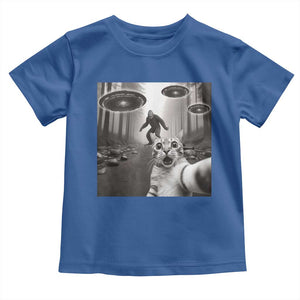 Cat Selfie With Bigfoot UFO Toddler T Shirt Funny Cat Lover Gifts TS10 Royal Blue Print Your Wear