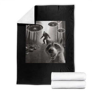 Raccoon Selfie With Bigfoot UFO Throw Blanket Funny Feral Lover Gifts TS10 Black Print Your Wear