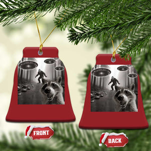 Raccoon Selfie With Bigfoot UFO Christmas Ornament Funny Feral Lover Gifts TS10 Bell Flake Red Print Your Wear