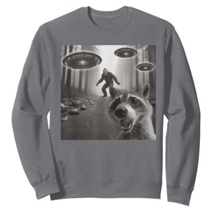 Raccoon Selfie With Bigfoot UFO Sweatshirt Funny Feral Lover Gifts TS10 Charcoal Print Your Wear