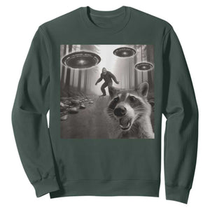 Raccoon Selfie With Bigfoot UFO Sweatshirt Funny Feral Lover Gifts TS10 Dark Forest Green Print Your Wear