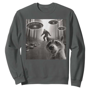 Raccoon Selfie With Bigfoot UFO Sweatshirt Funny Feral Lover Gifts TS10 Dark Heather Print Your Wear