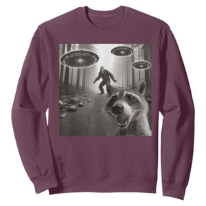 Raccoon Selfie With Bigfoot UFO Sweatshirt Funny Feral Lover Gifts TS10 Maroon Print Your Wear