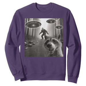 Raccoon Selfie With Bigfoot UFO Sweatshirt Funny Feral Lover Gifts TS10 Purple Print Your Wear