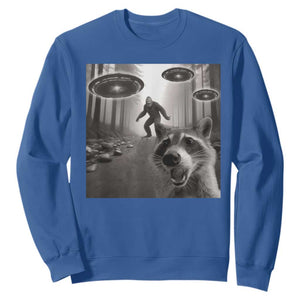 Raccoon Selfie With Bigfoot UFO Sweatshirt Funny Feral Lover Gifts TS10 Royal Blue Print Your Wear