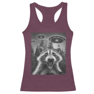 Racoon Meme Racerback Tank Top Selfie With Alien UFO TS10 Maroon Print Your Wear