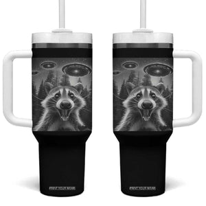 Racoon Meme Tumbler With Handle Selfie With Alien UFO TS10 One Size: 40 oz Black Print Your Wear