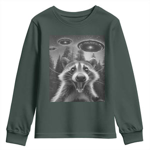 Racoon Meme Youth Sweatshirt Selfie With Alien UFO TS10 Dark Forest Green Print Your Wear