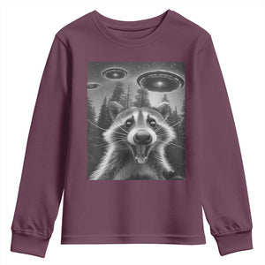 Racoon Meme Youth Sweatshirt Selfie With Alien UFO TS10 Maroon Print Your Wear