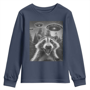 Racoon Meme Youth Sweatshirt Selfie With Alien UFO TS10 Navy Print Your Wear