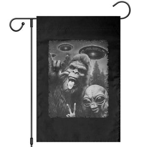 Bigfoot Selfie With Alien Garden Flag UFO Funny Sasquatch Rock On Hand Sign TS10 Black Print Your Wear