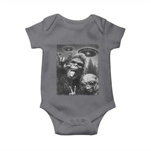 Bigfoot Selfie With Alien Baby Onesie UFO Funny Sasquatch Rock On Hand Sign TS10 Charcoal Print Your Wear