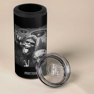 Bigfoot Selfie With Alien 4 in 1 Can Cooler Tumbler UFO Funny Sasquatch Rock On Hand Sign TS10 Print Your Wear