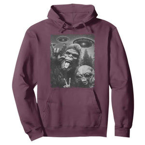 Bigfoot Selfie With Alien Hoodie UFO Funny Sasquatch Rock On Hand Sign TS10 Maroon Print Your Wear