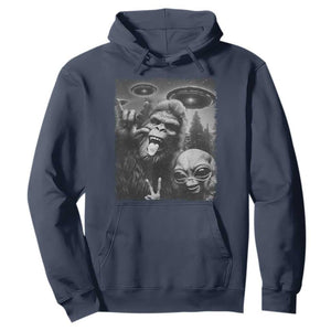 Bigfoot Selfie With Alien Hoodie UFO Funny Sasquatch Rock On Hand Sign TS10 Navy Print Your Wear