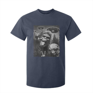 Bigfoot Selfie With Alien T Shirt For Kid UFO Funny Sasquatch Rock On Hand Sign TS10 Navy Print Your Wear