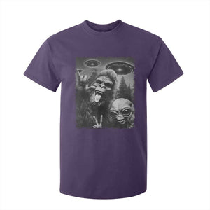 Bigfoot Selfie With Alien T Shirt For Kid UFO Funny Sasquatch Rock On Hand Sign TS10 Purple Print Your Wear