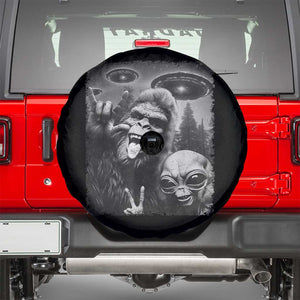Bigfoot Selfie With Alien Spare Tire Cover UFO Funny Sasquatch Rock On Hand Sign TS10 Black Print Your Wear