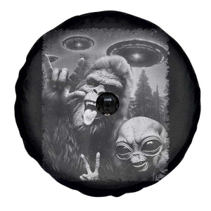 Bigfoot Selfie With Alien Spare Tire Cover UFO Funny Sasquatch Rock On Hand Sign TS10 Print Your Wear