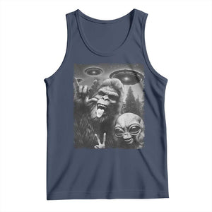 Bigfoot Selfie With Alien Tank Top UFO Funny Sasquatch Rock On Hand Sign TS10 Navy Print Your Wear