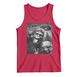 Bigfoot Selfie With Alien Tank Top UFO Funny Sasquatch Rock On Hand Sign TS10 Red Print Your Wear