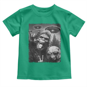 Bigfoot Selfie With Alien Toddler T Shirt UFO Funny Sasquatch Rock On Hand Sign TS10 Irish Green Print Your Wear