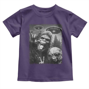 Bigfoot Selfie With Alien Toddler T Shirt UFO Funny Sasquatch Rock On Hand Sign TS10 Purple Print Your Wear