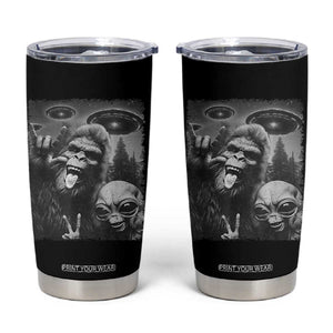 Bigfoot Selfie With Alien Tumbler Cup UFO Funny Sasquatch Rock On Hand Sign TS10 Black Print Your Wear