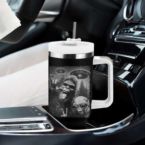 Bigfoot Selfie With Alien Tumbler With Handle UFO Funny Sasquatch Rock On Hand Sign TS10 Print Your Wear
