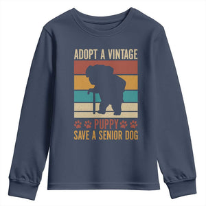 Vintage Adopt a Senior Dog Youth Sweatshirt Rescue Animal Adoption Old Dog Shelter Pet TS10 Navy Print Your Wear