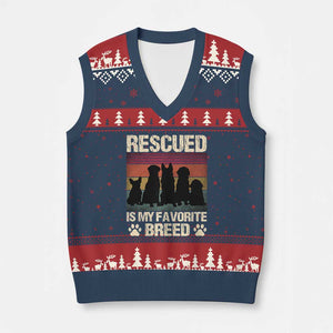 Rescued Is My Favorite Breed V-Neck Knit Sweater Vest Adopt A Shelter Pet Cat Dog Adoption Animal Rescue TS10 Navy Red Print Your Wear