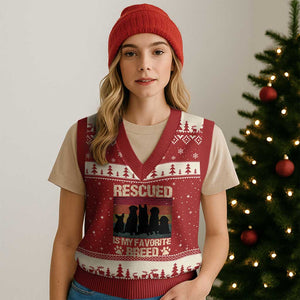 Rescued Is My Favorite Breed V-Neck Knit Sweater Vest Adopt A Shelter Pet Cat Dog Adoption Animal Rescue TS10 Red Beige Print Your Wear