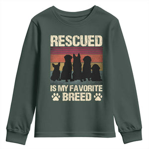 Rescued Is My Favorite Breed Youth Sweatshirt Adopt A Shelter Pet Cat Dog Adoption Animal Rescue TS10 Dark Forest Green Print Your Wear