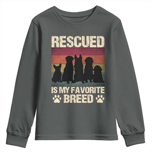 Rescued Is My Favorite Breed Youth Sweatshirt Adopt A Shelter Pet Cat Dog Adoption Animal Rescue TS10 Dark Heather Print Your Wear