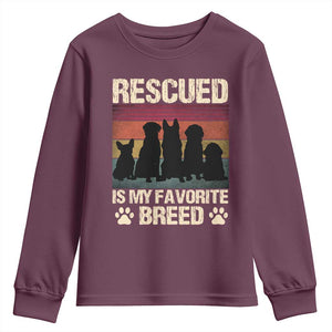 Rescued Is My Favorite Breed Youth Sweatshirt Adopt A Shelter Pet Cat Dog Adoption Animal Rescue TS10 Maroon Print Your Wear