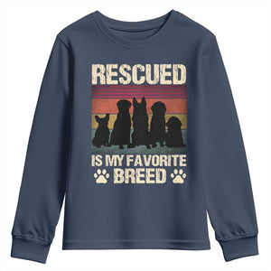 Rescued Is My Favorite Breed Youth Sweatshirt Adopt A Shelter Pet Cat Dog Adoption Animal Rescue TS10 Navy Print Your Wear