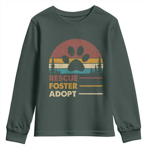 Rescue Dog Youth Sweatshirt Retro Adopt Rescue Foster Animal Shelter Volunteer TS10 Dark Forest Green Print Your Wear