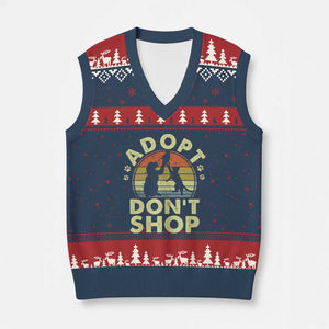 Adopt Dont Shop V-Neck Knit Sweater Vest Vintage Retro Cat Dog Rescue Animal Lovers Shelter Volunteer TS10 Navy Red Print Your Wear