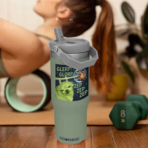 Funny Alien Dog Meme Flip Straw Tumbler Glorp Zep Sci-Fi Humor Chihuahua TS10 One Size: 30 oz Moss Green Print Your Wear