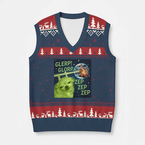 Funny Alien Dog Meme V-Neck Knit Sweater Vest Glorp Zep Sci-Fi Humor Chihuahua TS10 Navy Red Print Your Wear
