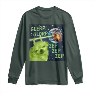 Funny Alien Dog Meme Long Sleeve Shirt Glorp Zep Sci-Fi Humor Chihuahua TS10 Dark Forest Green Print Your Wear