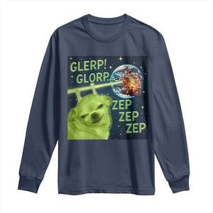 Funny Alien Dog Meme Long Sleeve Shirt Glorp Zep Sci-Fi Humor Chihuahua TS10 Navy Print Your Wear