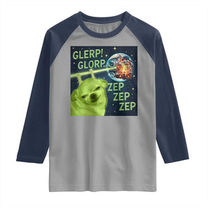 Funny Alien Dog Meme Raglan Shirt Glorp Zep Sci-Fi Humor Chihuahua TS10 Sport Gray Navy Print Your Wear