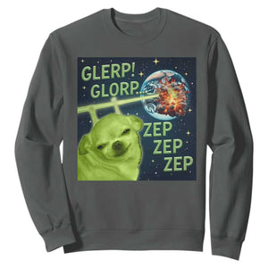 Funny Alien Dog Meme Sweatshirt Glorp Zep Sci-Fi Humor Chihuahua TS10 Dark Heather Print Your Wear