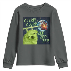 Funny Alien Dog Meme Youth Sweatshirt Glorp Zep Sci-Fi Humor Chihuahua TS10 Dark Heather Print Your Wear