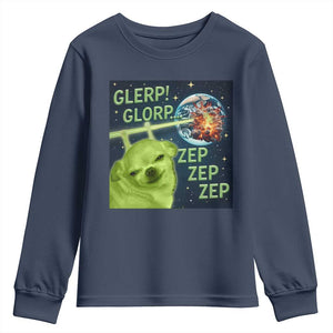 Funny Alien Dog Meme Youth Sweatshirt Glorp Zep Sci-Fi Humor Chihuahua TS10 Navy Print Your Wear